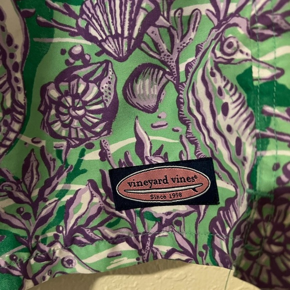 Vineyard Vines Green and Purple Seashell Print Shorts - Picture 2 of 7